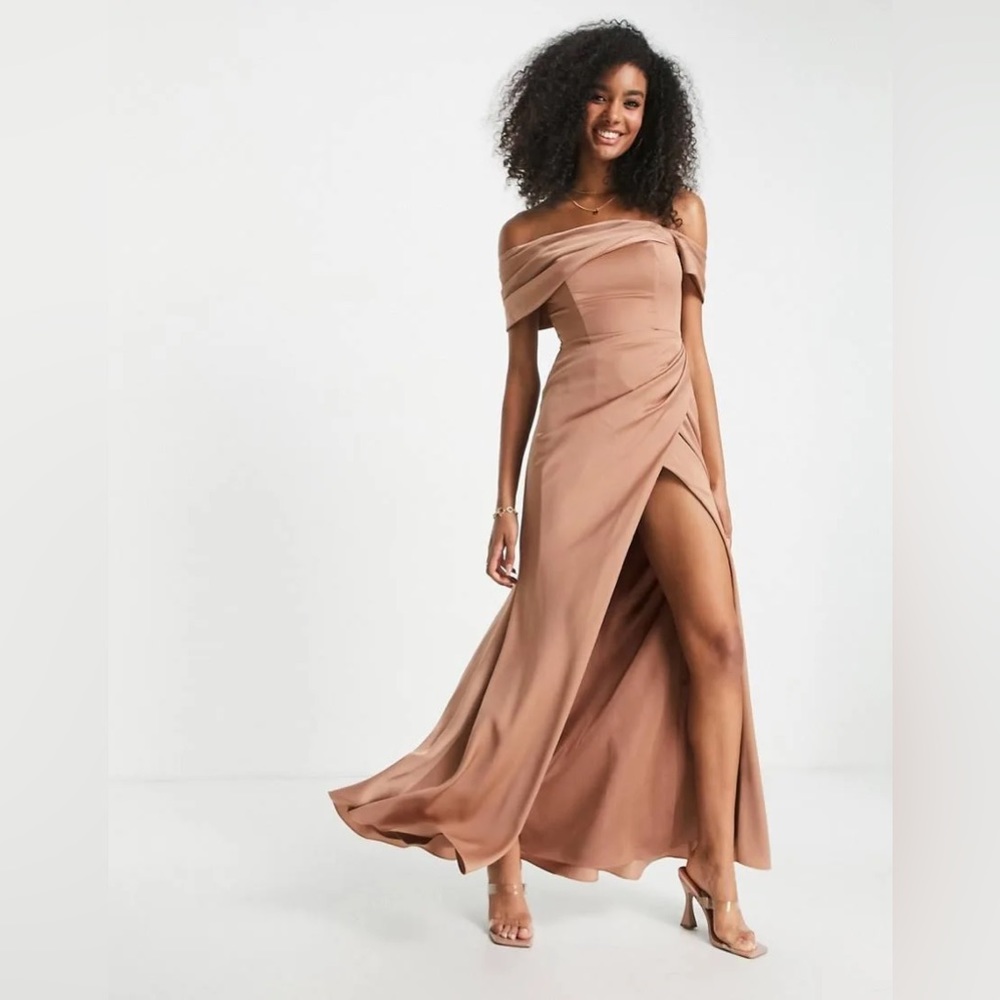 Satin Bardot wrap dress